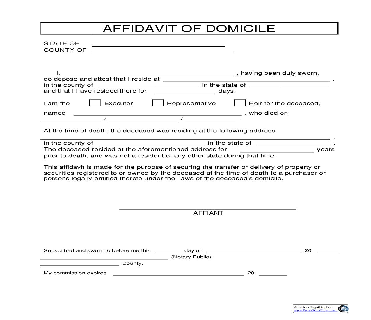 Affidavit Of Domicile | Pdf Fpdf Doc Docx | Business Forms