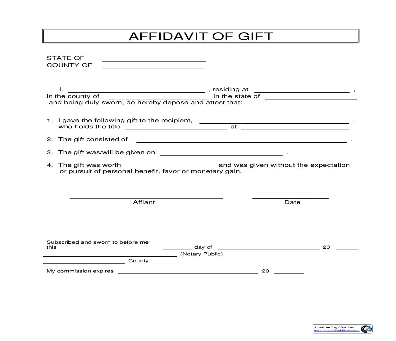 Affidavit Of Gift | Pdf Fpdf Doc Docx | Business Forms