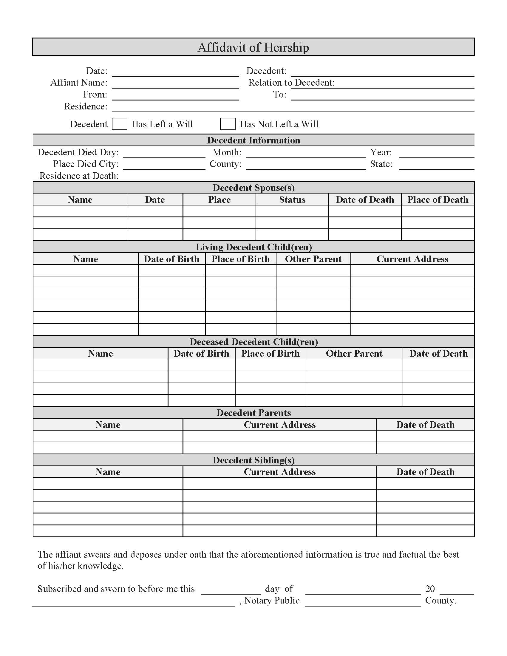 Affidavit Of Heirship | Pdf Fpdf Doc Docx | Business Forms