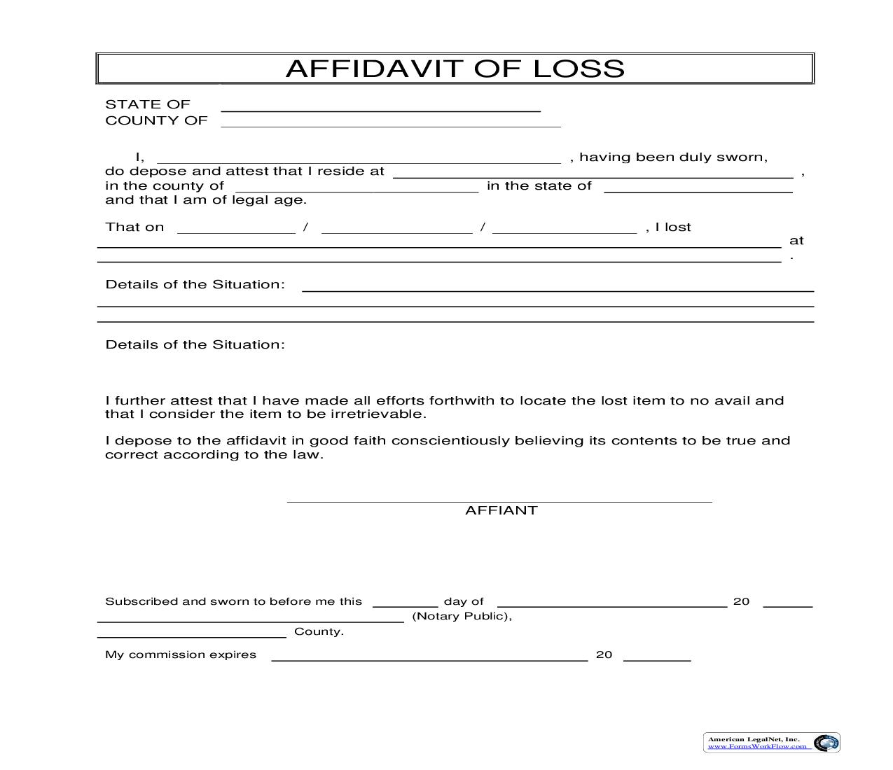 Affidavit Of Loss | Pdf Fpdf Doc Docx | Business Forms