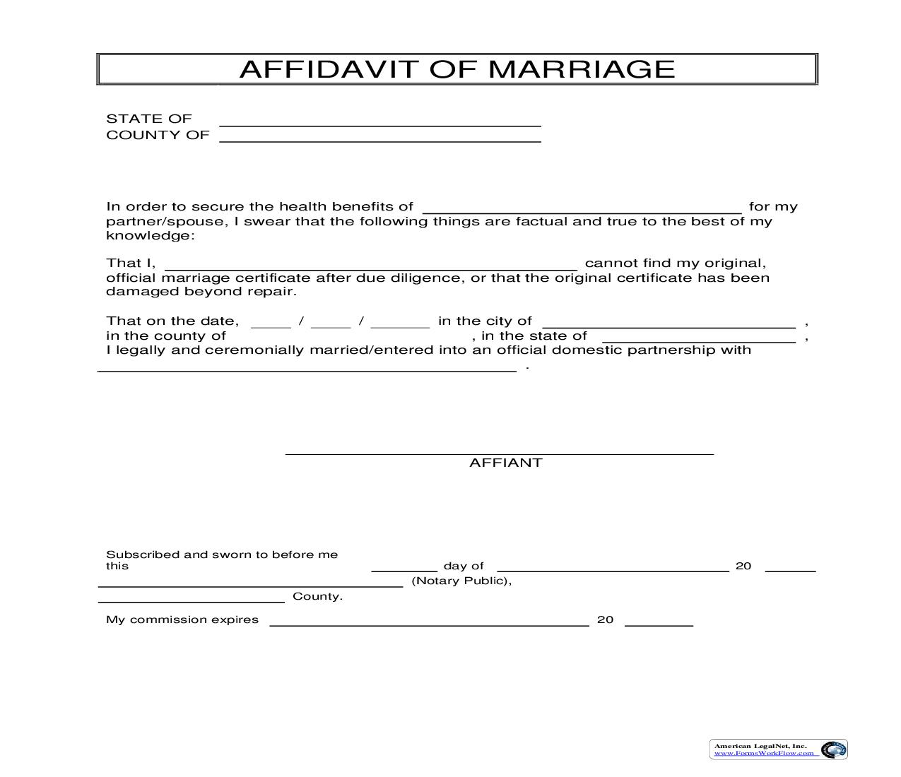 Affidavit Of Marriage | Pdf Fpdf Doc Docx | Business Forms