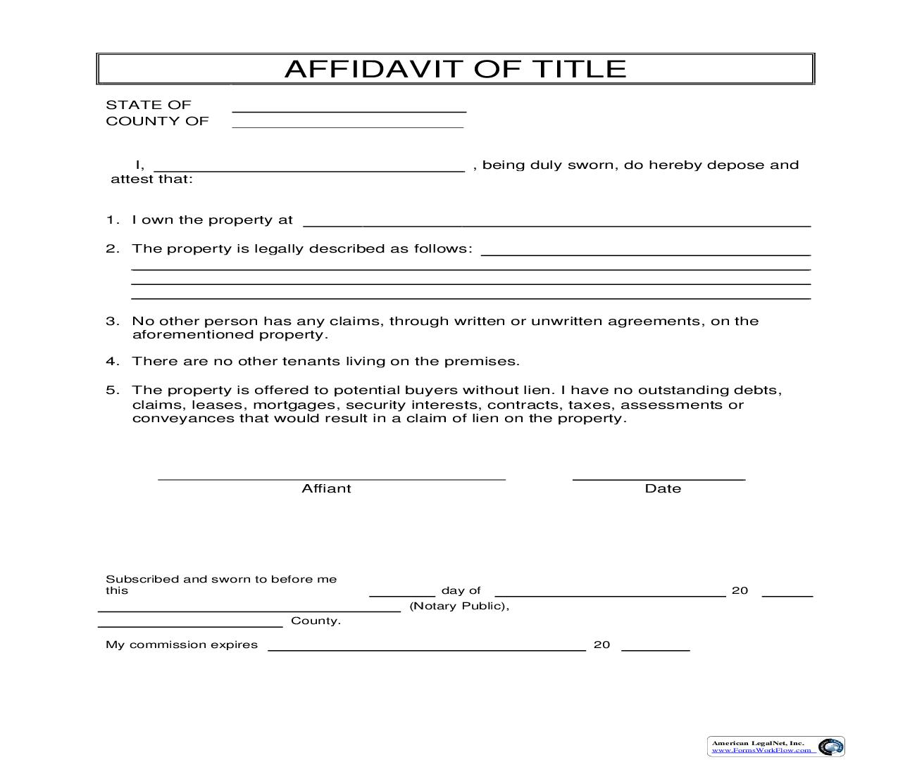 Affidavit Of Title | Pdf Fpdf Doc Docx | Business Forms