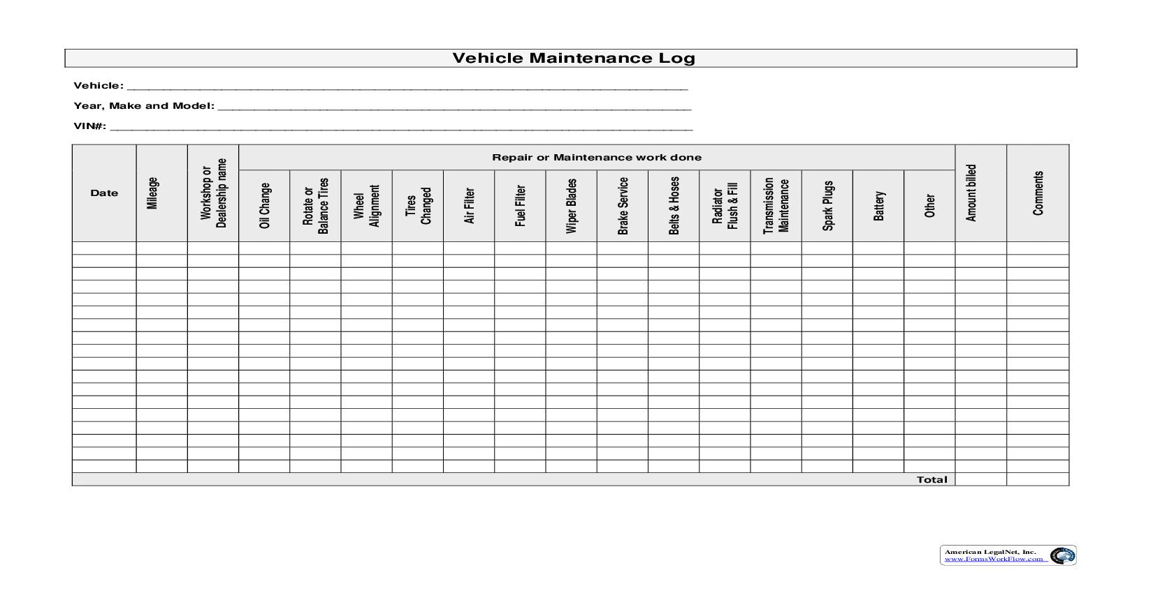 Auto Maintenance Log | Pdf Fpdf Doc Docx | Business Forms