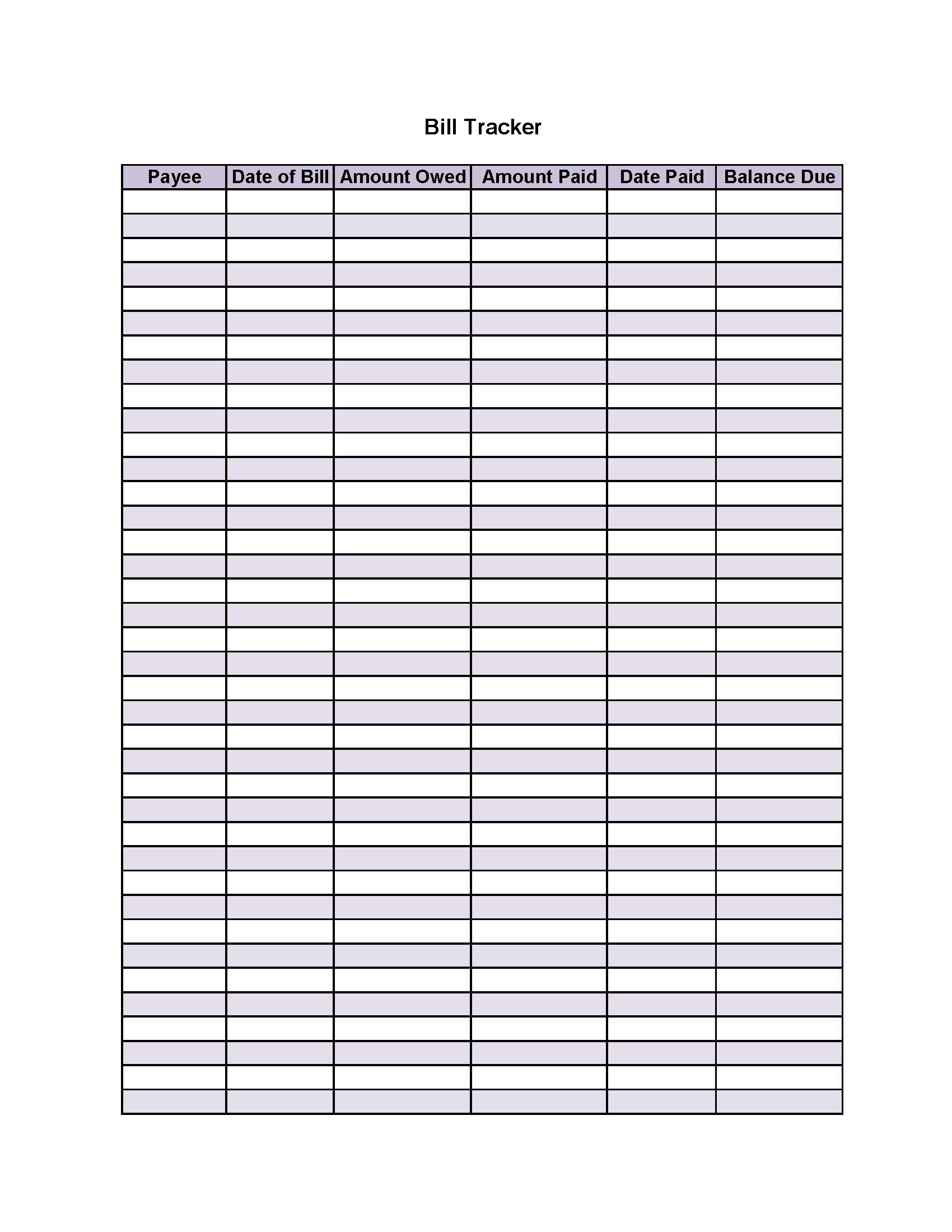 Bill Tracker | Pdf Fpdf Doc Docx | Business Forms