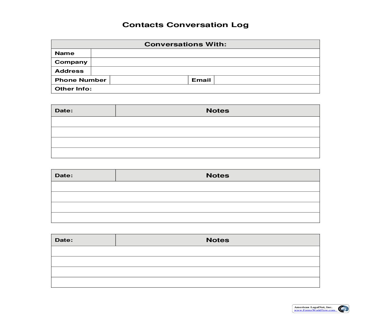 Contacts Conversation Log | Pdf Fpdf Doc Docx | Business Forms