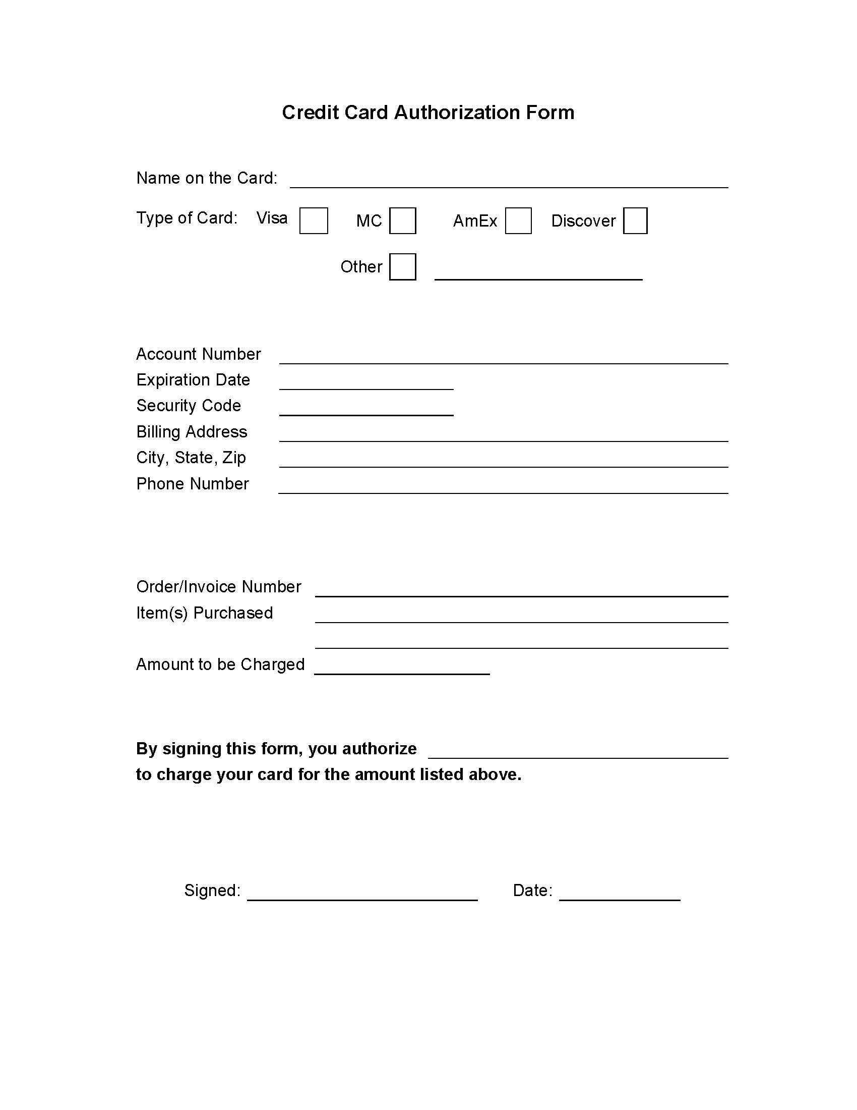 Credit Card Authorization Form | Pdf Fpdf Doc Docx | Business Forms