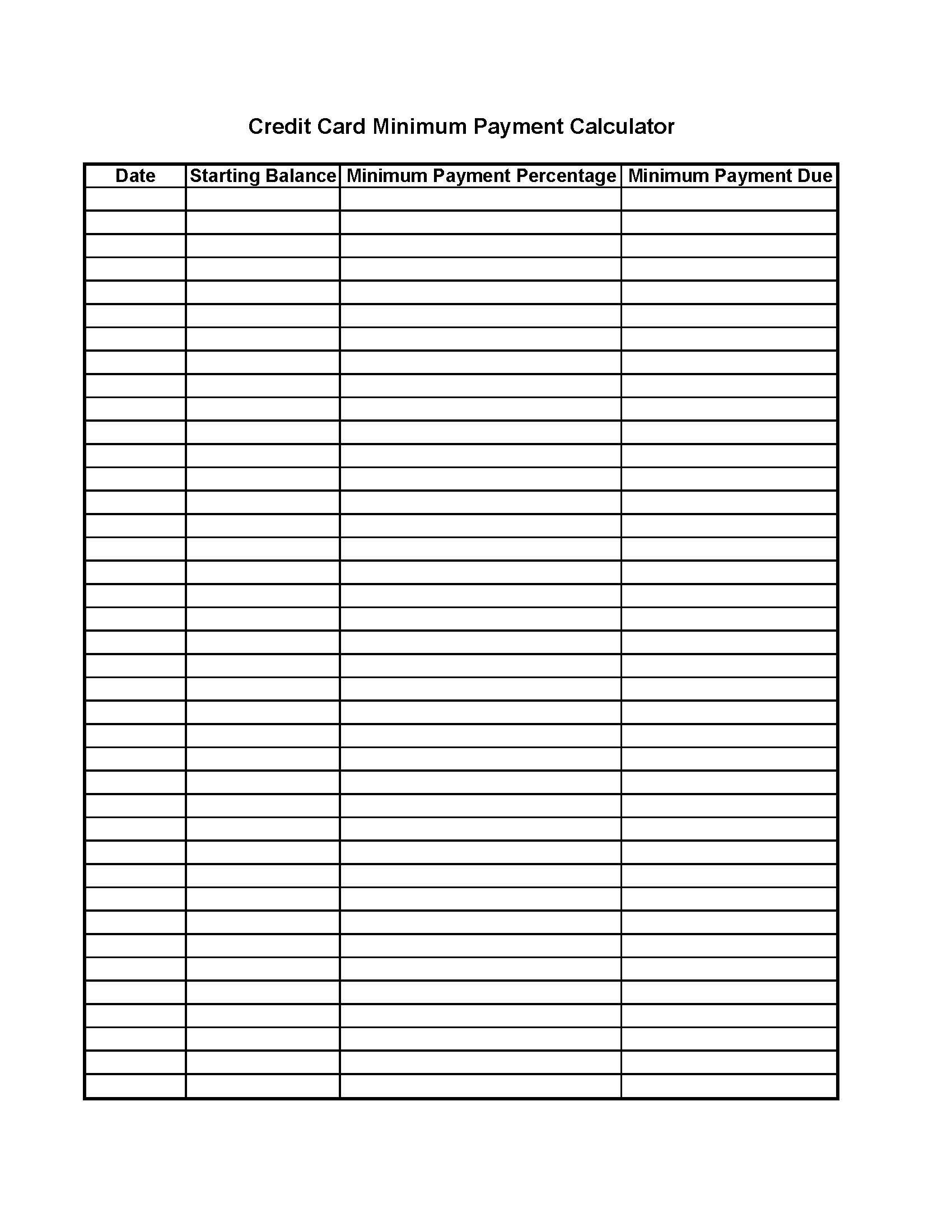 Credit Card Minimum Payment Calculator | Pdf Fpdf Doc Docx | Business Forms