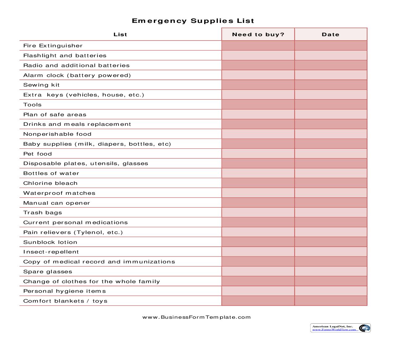 Emergency Supplies List | Pdf Fpdf Doc Docx | Business Forms