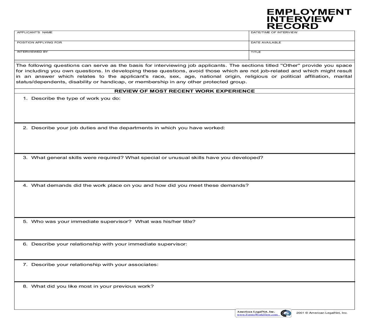 Employment Interview Record | Pdf Fpdf Doc Docx | Business Forms