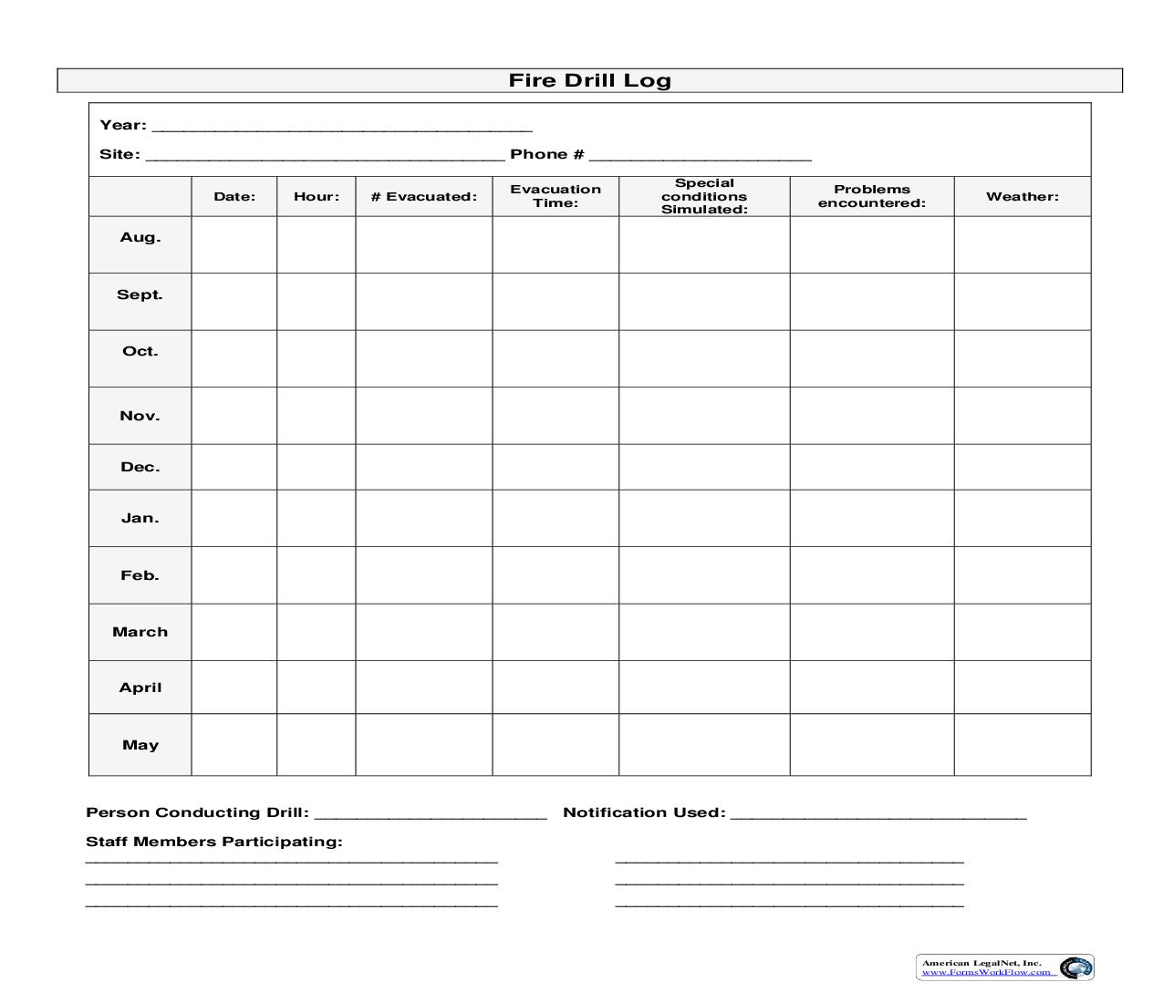 Fire Drill Log | Pdf Fpdf Doc Docx | Business Forms