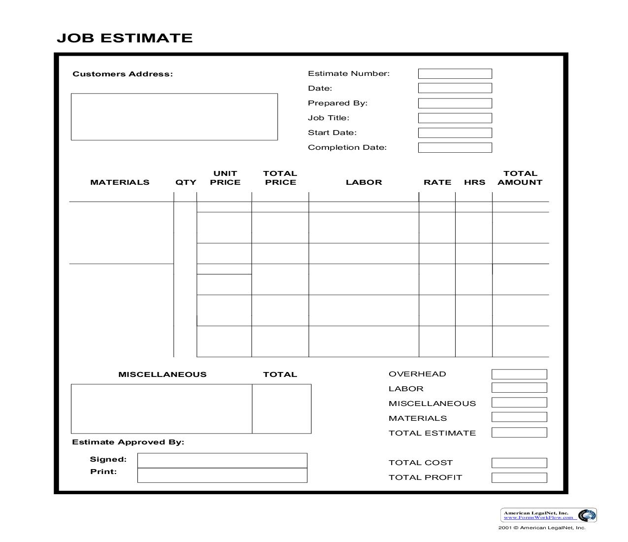 Job Estimate | Pdf Fpdf Doc Docx | Business Forms