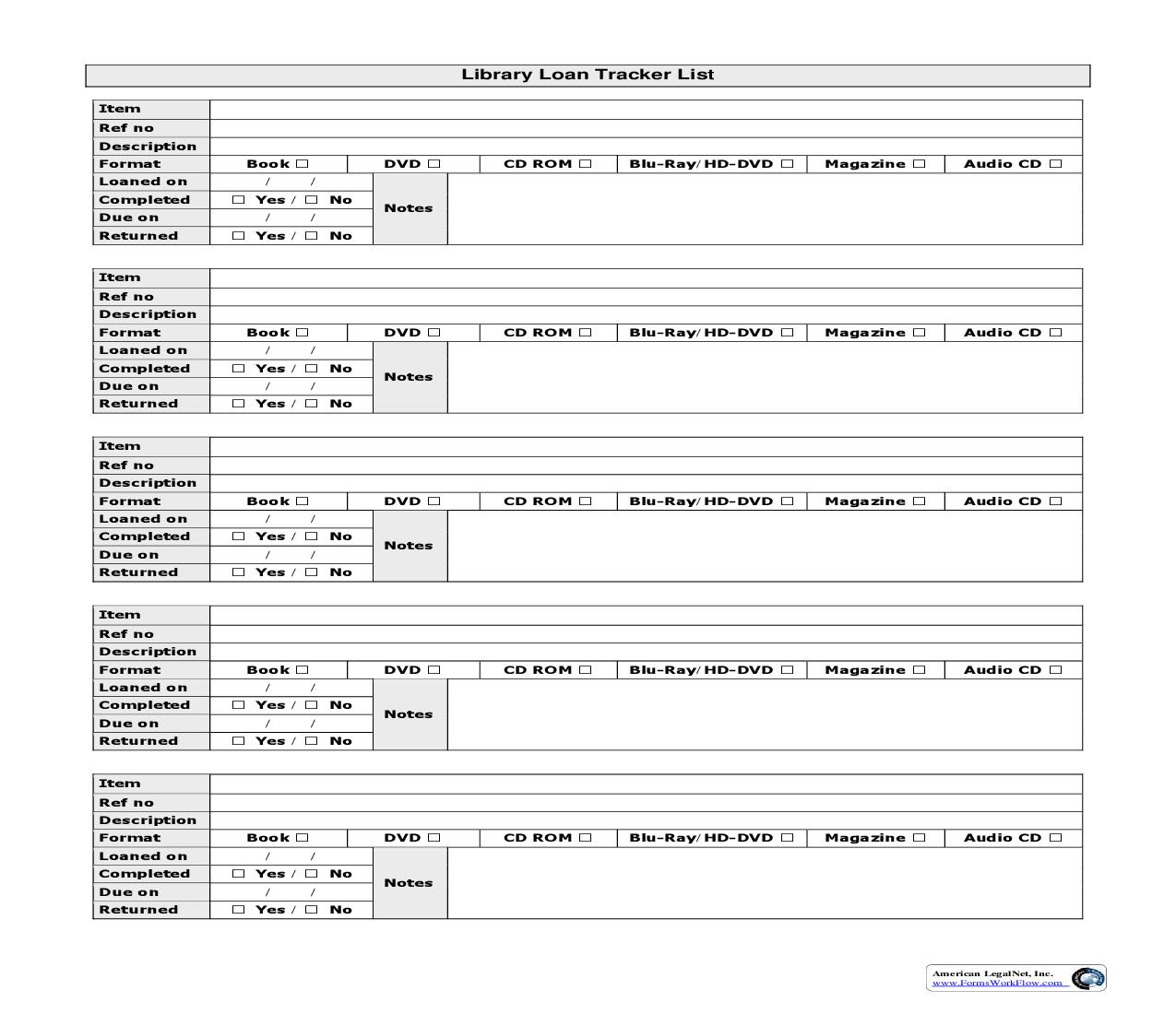 Library Loan Tracker List | Pdf Fpdf Doc Docx | Business Forms