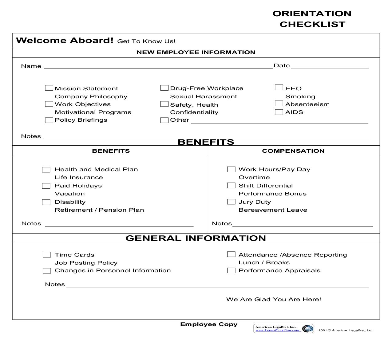 Orientation Checklist | Pdf Fpdf Doc Docx | Business Forms