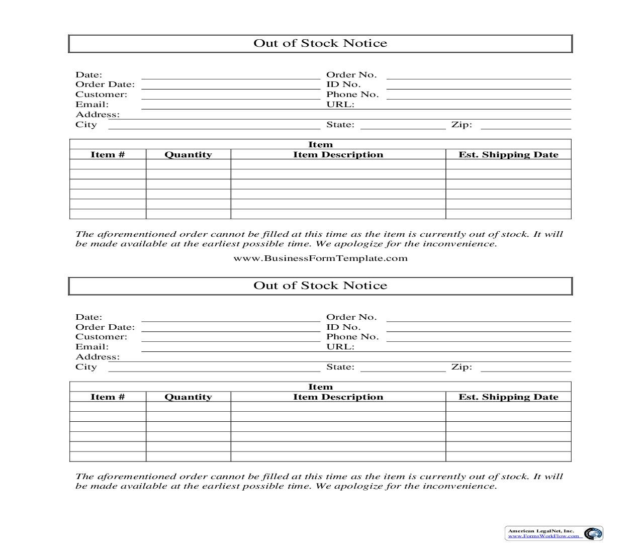 Out Of Stock Notice | Pdf Fpdf Doc Docx | Business Forms