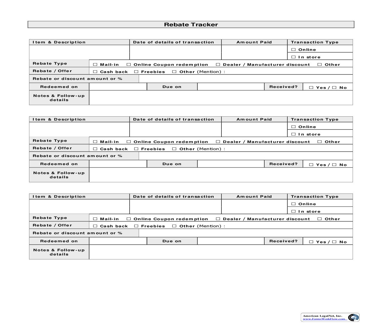 Rebate Tracker | Pdf Fpdf Doc Docx | Business Forms