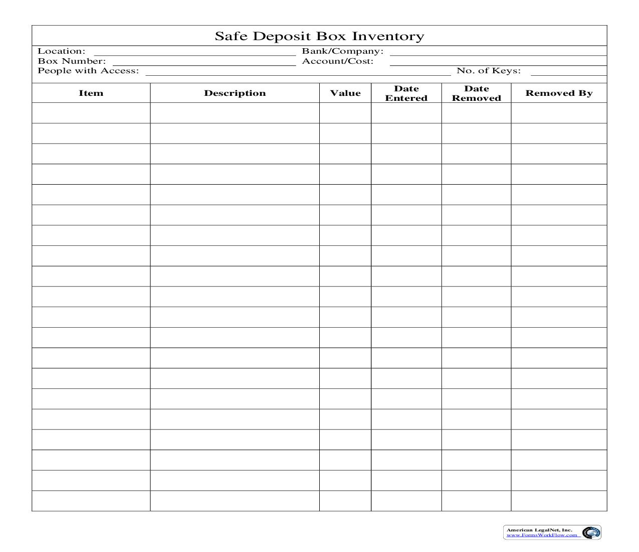 Safe Deposit Box Inventory | Pdf Fpdf Doc Docx | Business Forms