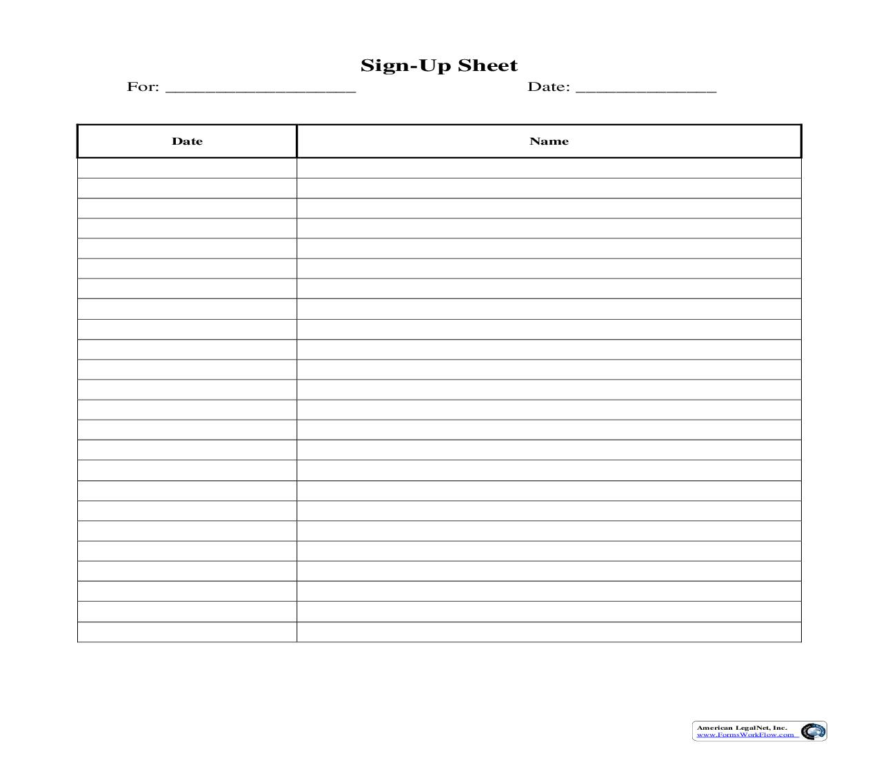 Sign-Up Sheet | Pdf Fpdf Doc Docx | Business Forms