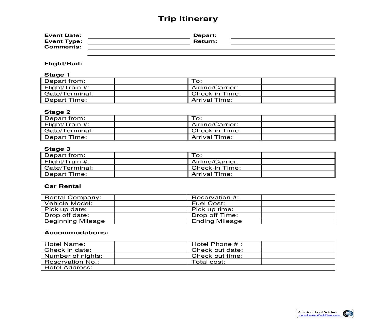 Trip Itinerary | Pdf Fpdf Doc Docx | Business Forms