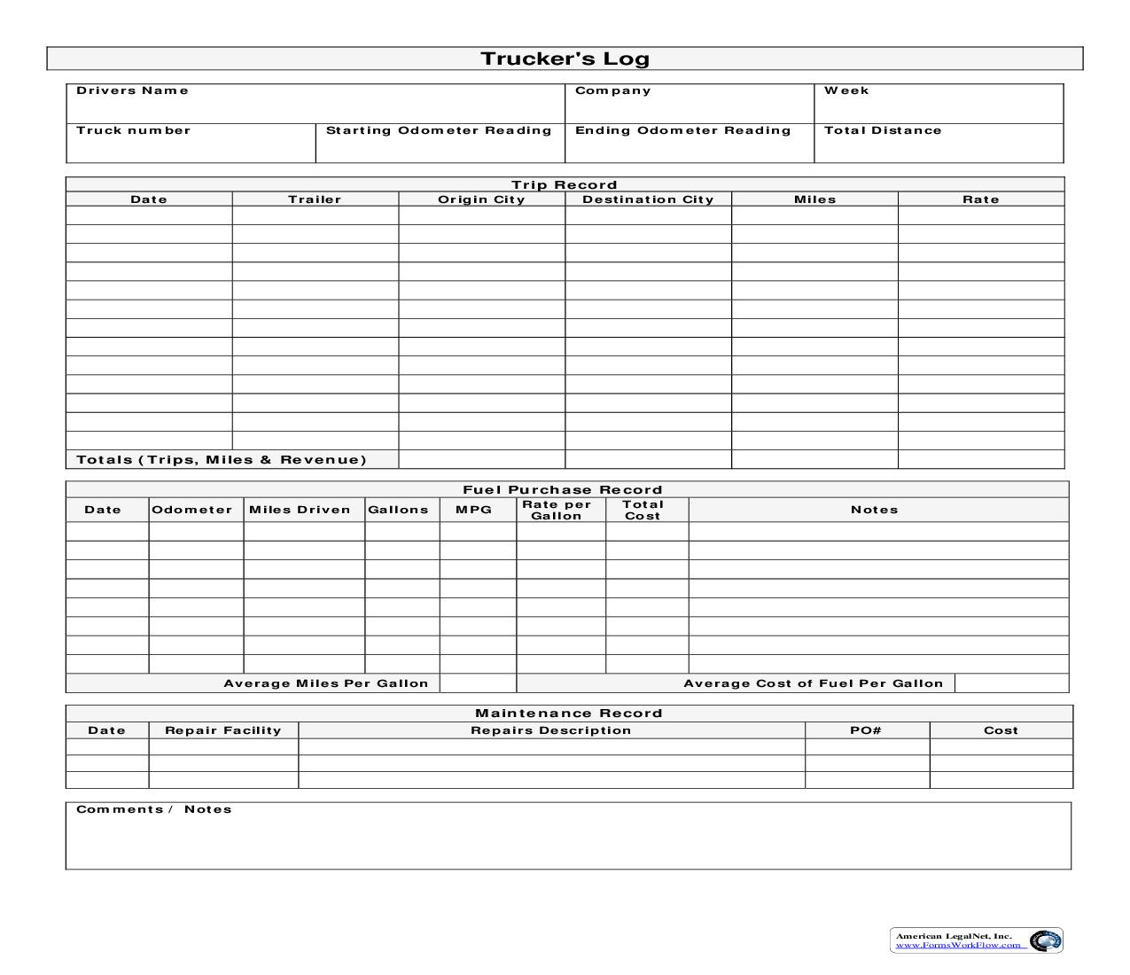 Truckers Log | Pdf Fpdf Doc Docx | Business Forms