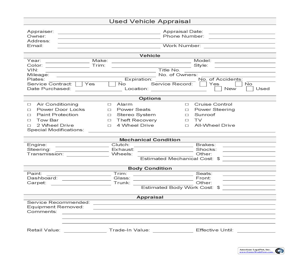 Used Vehicle Appraisal | Pdf Fpdf Doc Docx | Business Forms