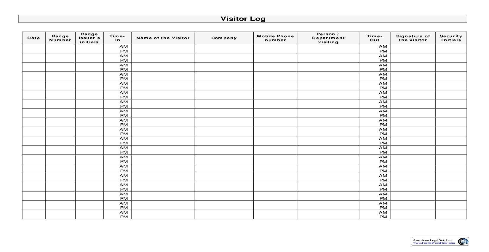 Visitor Log | Pdf Fpdf Doc Docx | Business Forms
