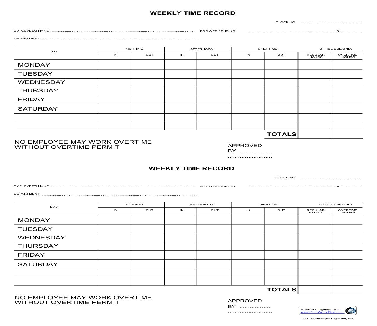 Weekly Time Record | Pdf Fpdf Doc Docx | Business Forms