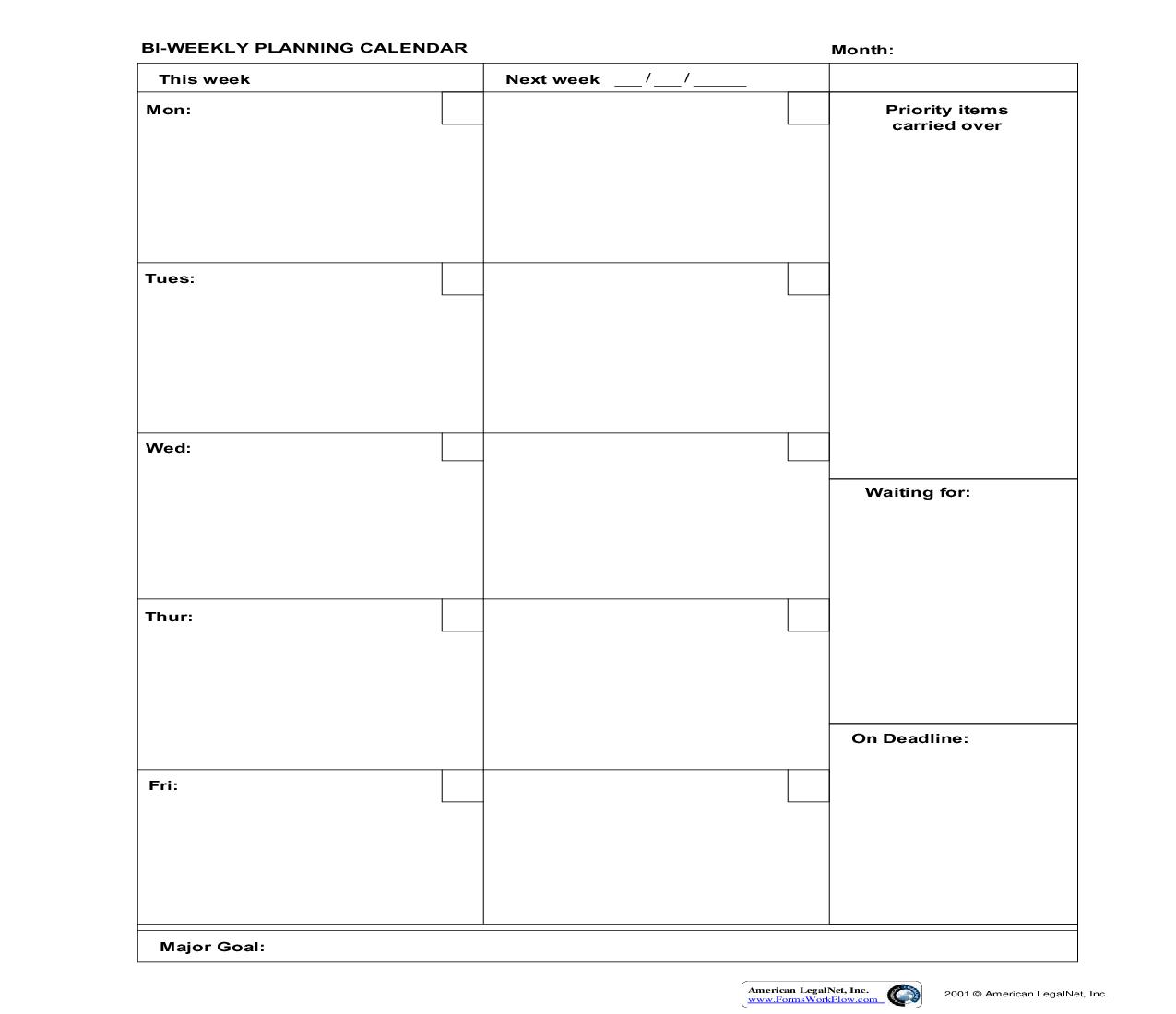 Bi-Weekly Planning Calendar | Pdf Fpdf Doc Docx | Business Forms