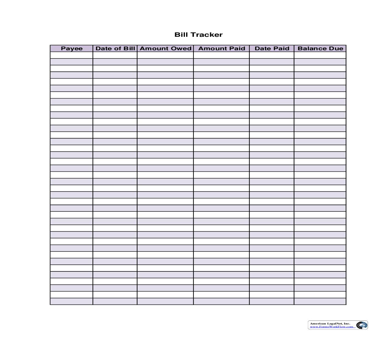 Bill Tracker | Pdf Fpdf Doc Docx | Business Forms