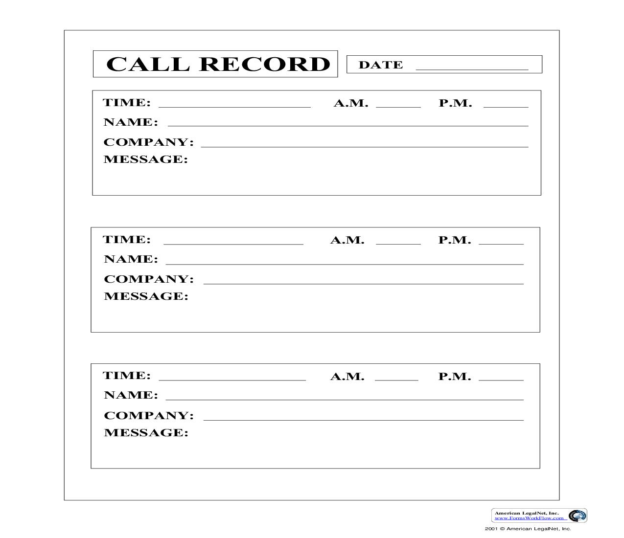 Call Record | Pdf Fpdf Doc Docx | Business Forms