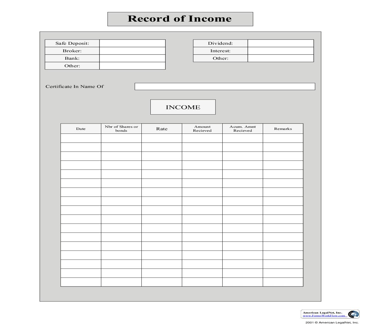 Record Of Income | Pdf Fpdf Doc Docx | Business Forms