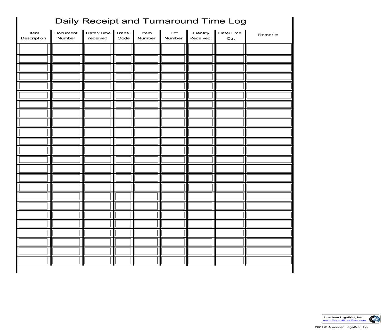 Daily Receipt And Turnaround Time Log | Pdf Fpdf Doc Docx | Business Forms