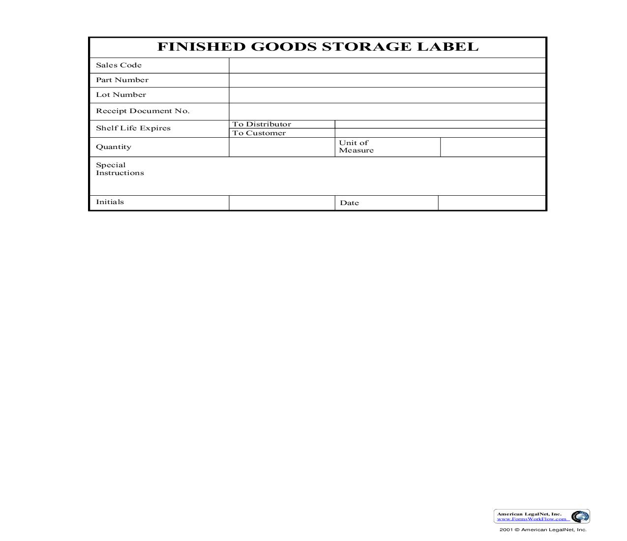 Finished Goods Storage Label | Pdf Fpdf Doc Docx | Business Forms