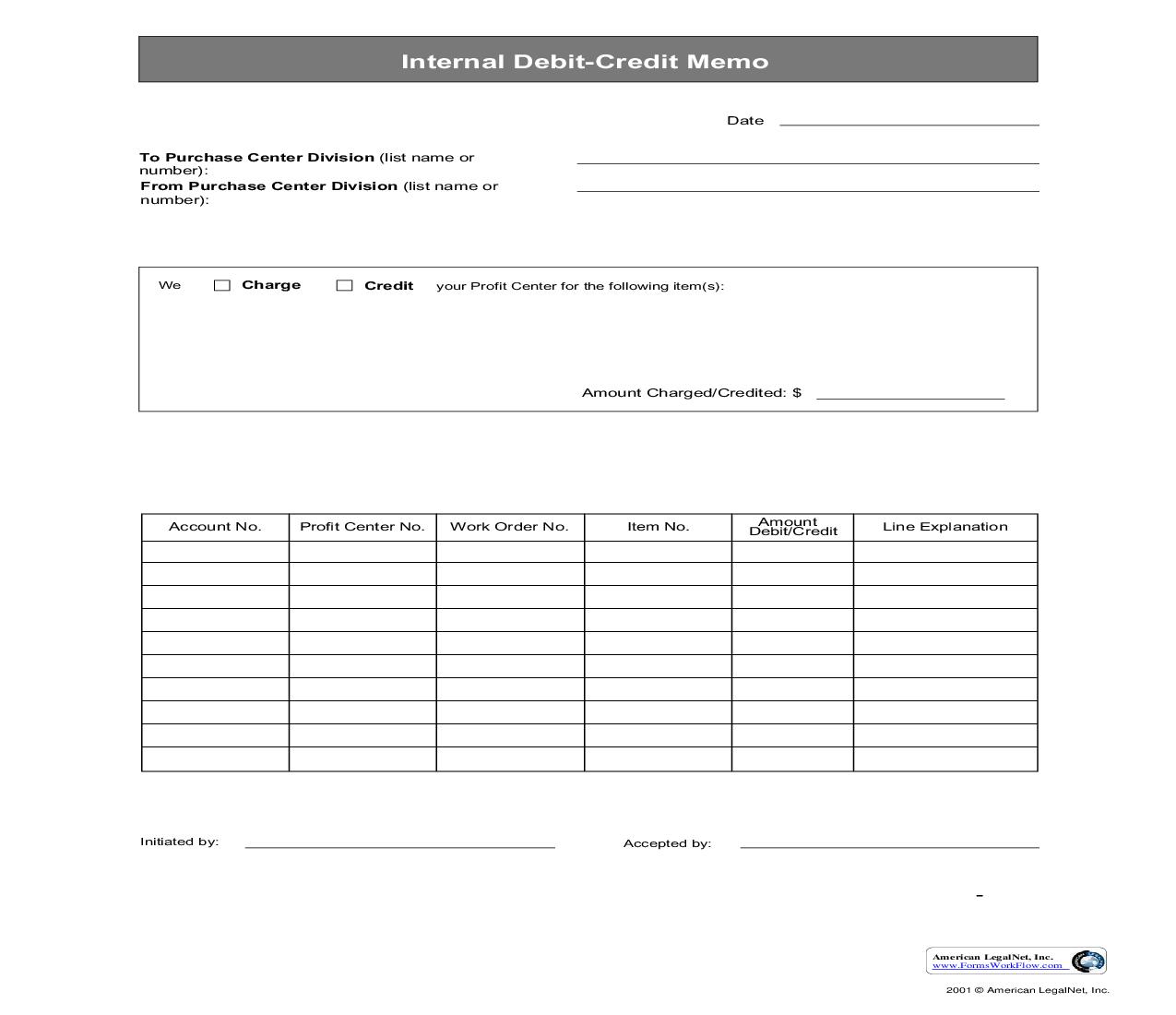 Internal Debit-Credit Memo | Pdf Fpdf Doc Docx | Business Forms