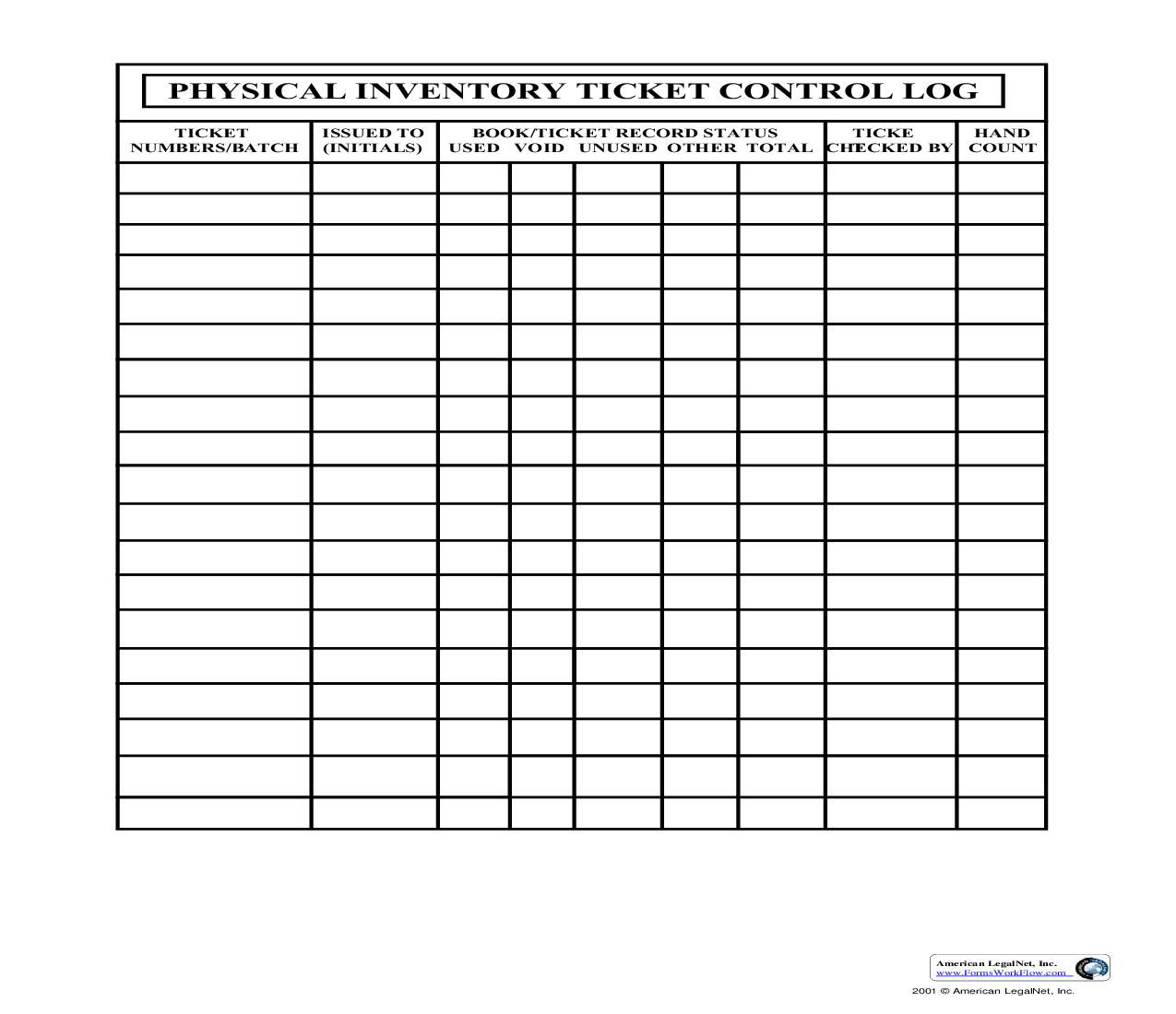 Physical Inventory Ticket Control Log | Pdf Fpdf Doc Docx | Business Forms