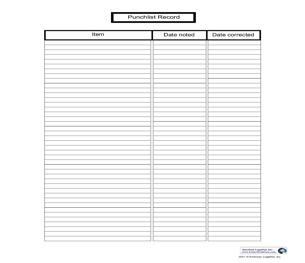 Punchlist Record | Pdf Fpdf Doc Docx | Business Forms