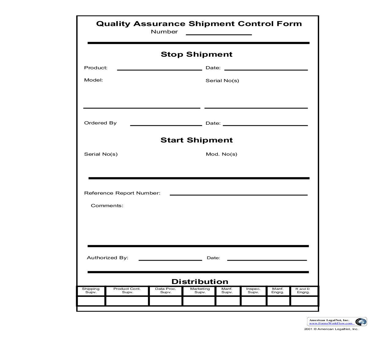 Quality Assurance Shipment Control Form | Pdf Fpdf Doc Docx | Business Forms