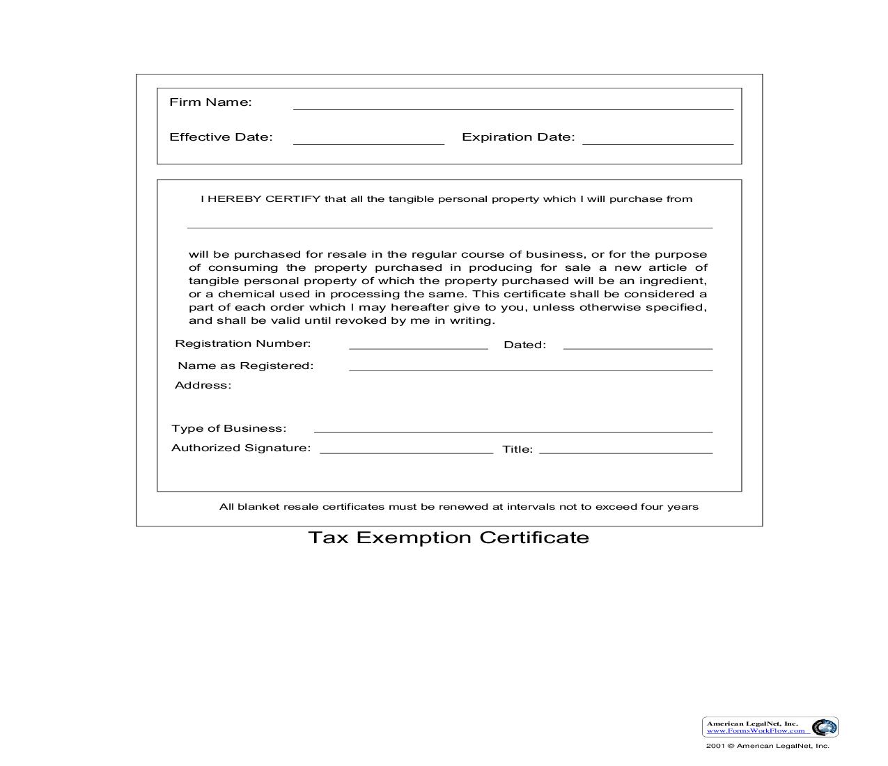 Tax Exemption Certificate | Pdf Fpdf Doc Docx | Business Forms