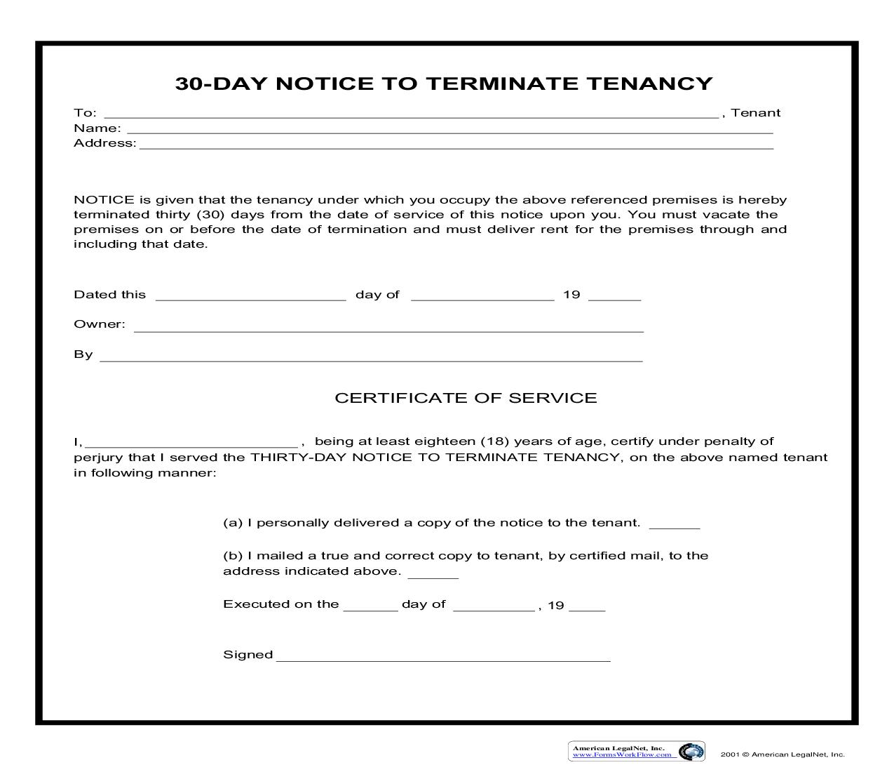 30-Day Notice To Terminate Tenancy | Pdf Fpdf Doc Docx | Business Forms