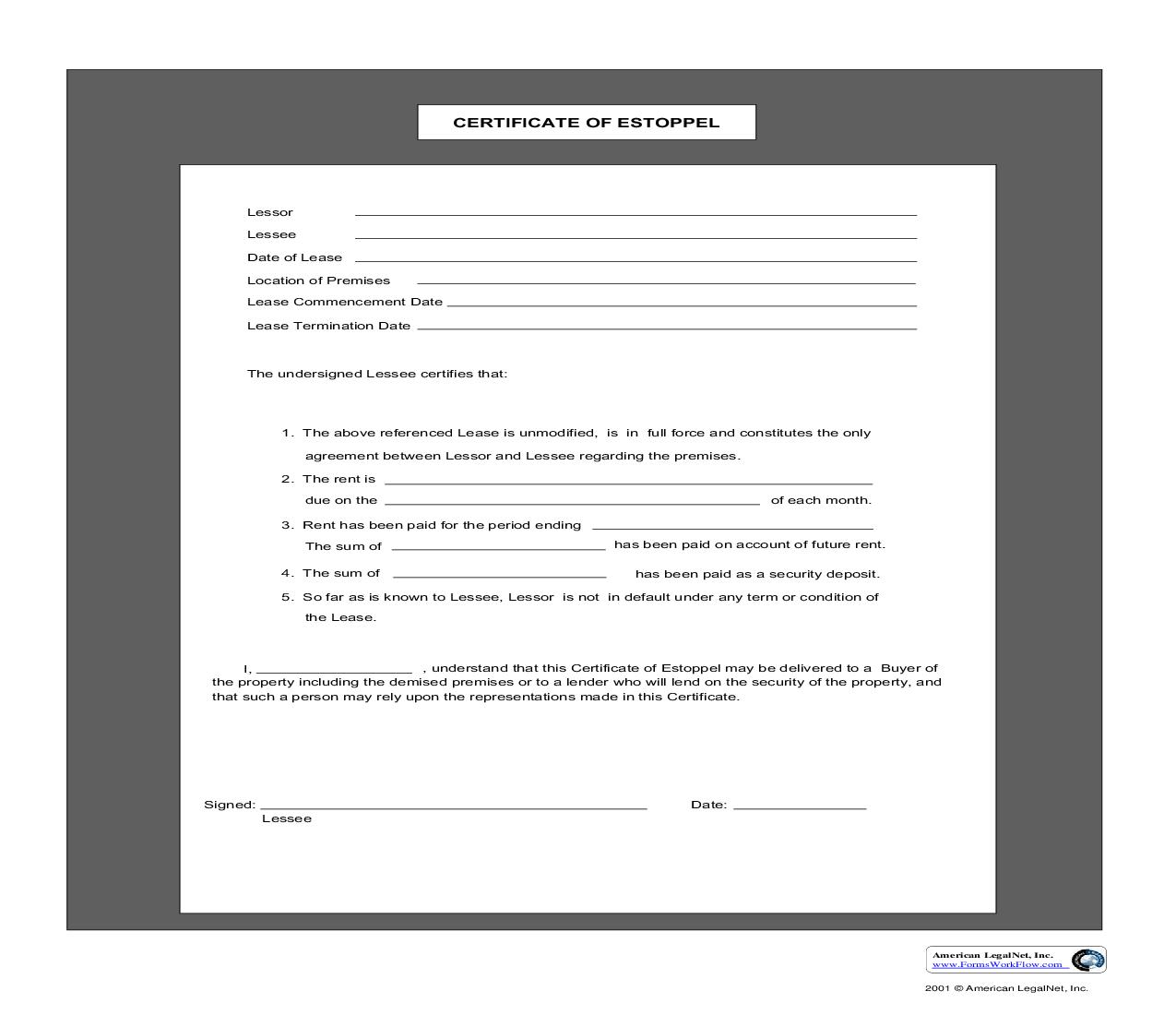 Certificate Of Estoppel | Pdf Fpdf Doc Docx | Business Forms