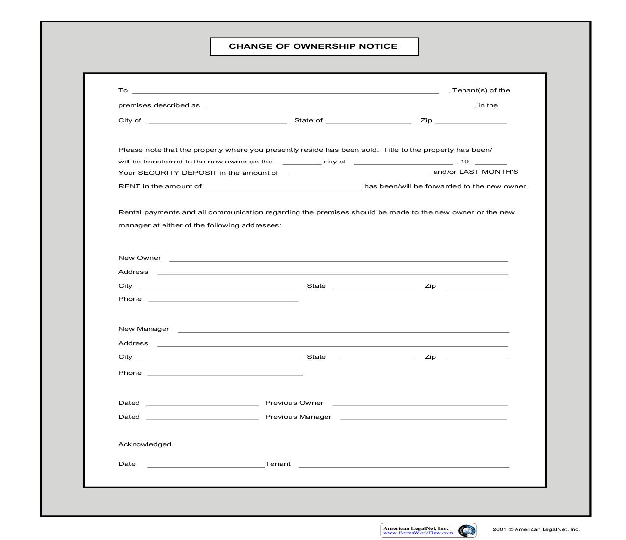 Change Of Ownership Notice | Pdf Fpdf Doc Docx | Business Forms