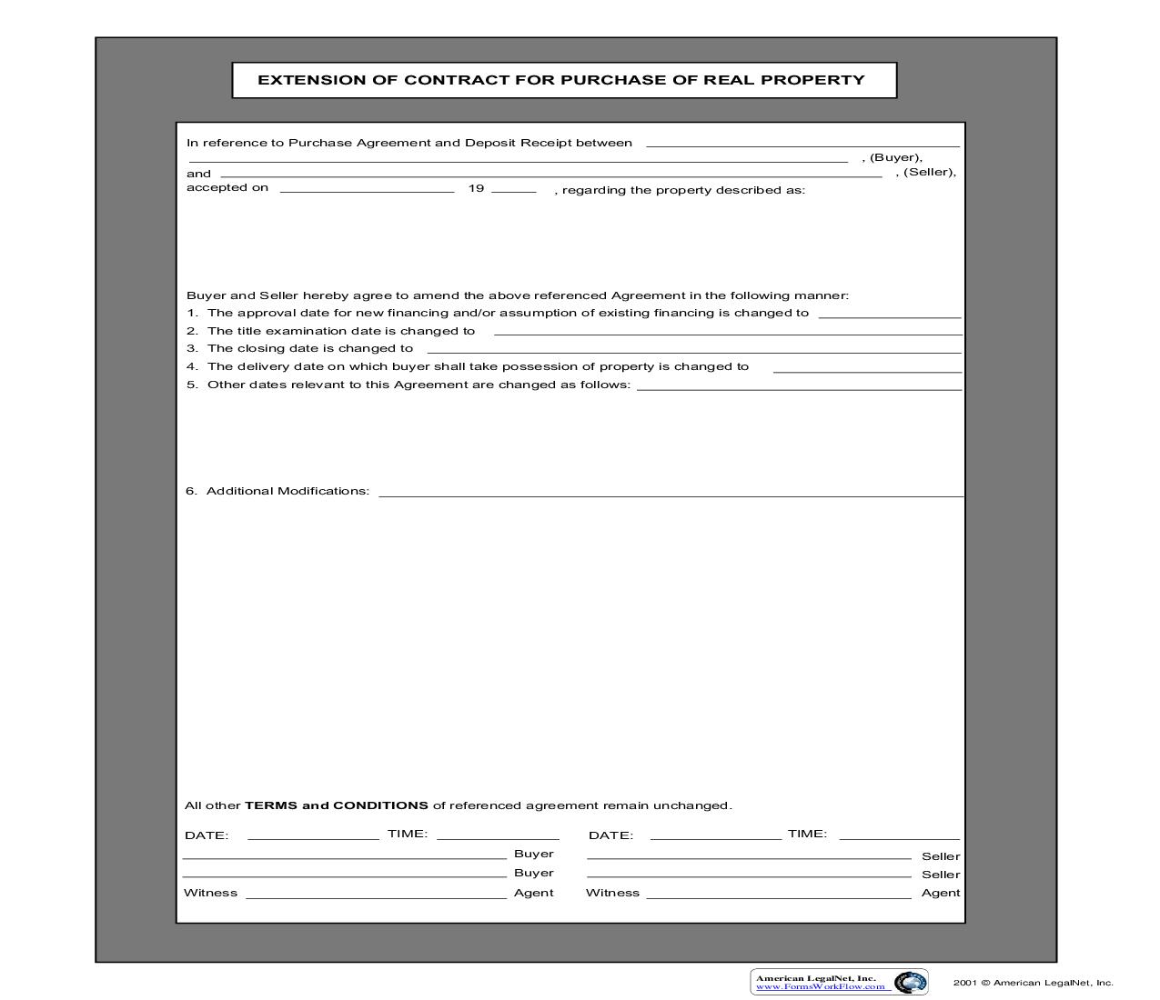 Extension Of Contract For Purchase Of Real Property | Pdf Fpdf Doc Docx | Business Forms