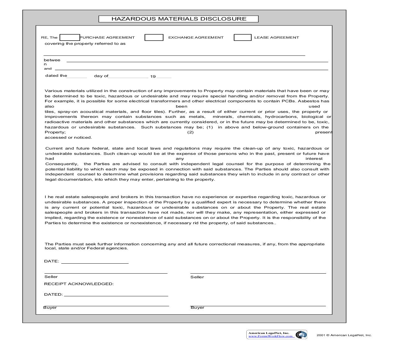 Hazardous Materials Disclosure | Pdf Fpdf Doc Docx | Business Forms