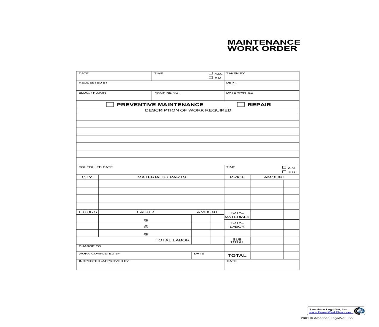 Maintenance Work Order | Pdf Fpdf Doc Docx | Business Forms