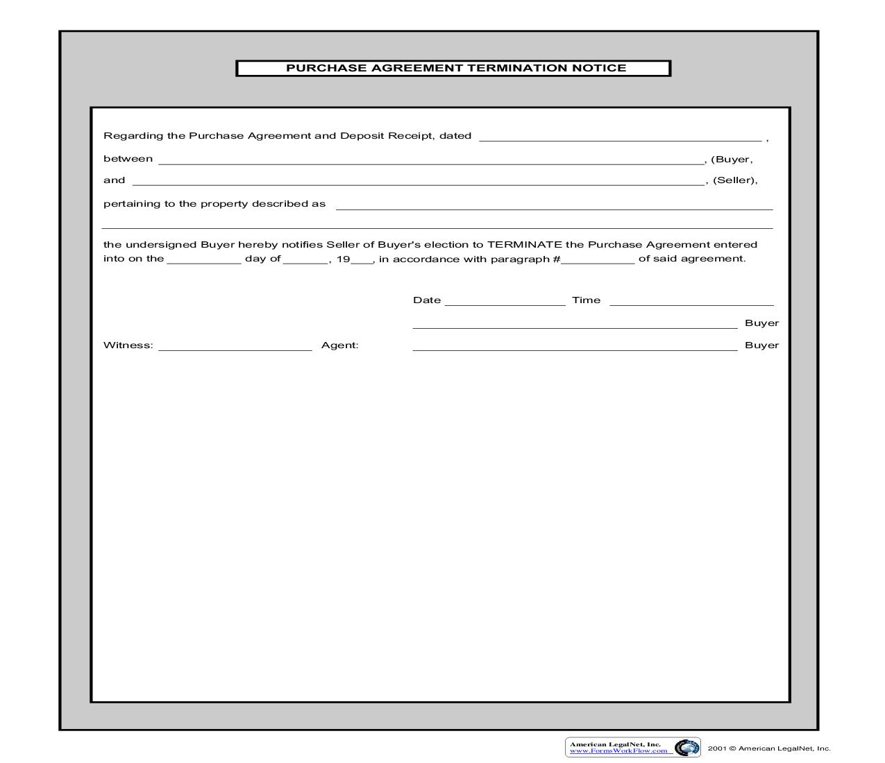 Purchase Agreement Termination Notice | Pdf Fpdf Doc Docx | Business Forms