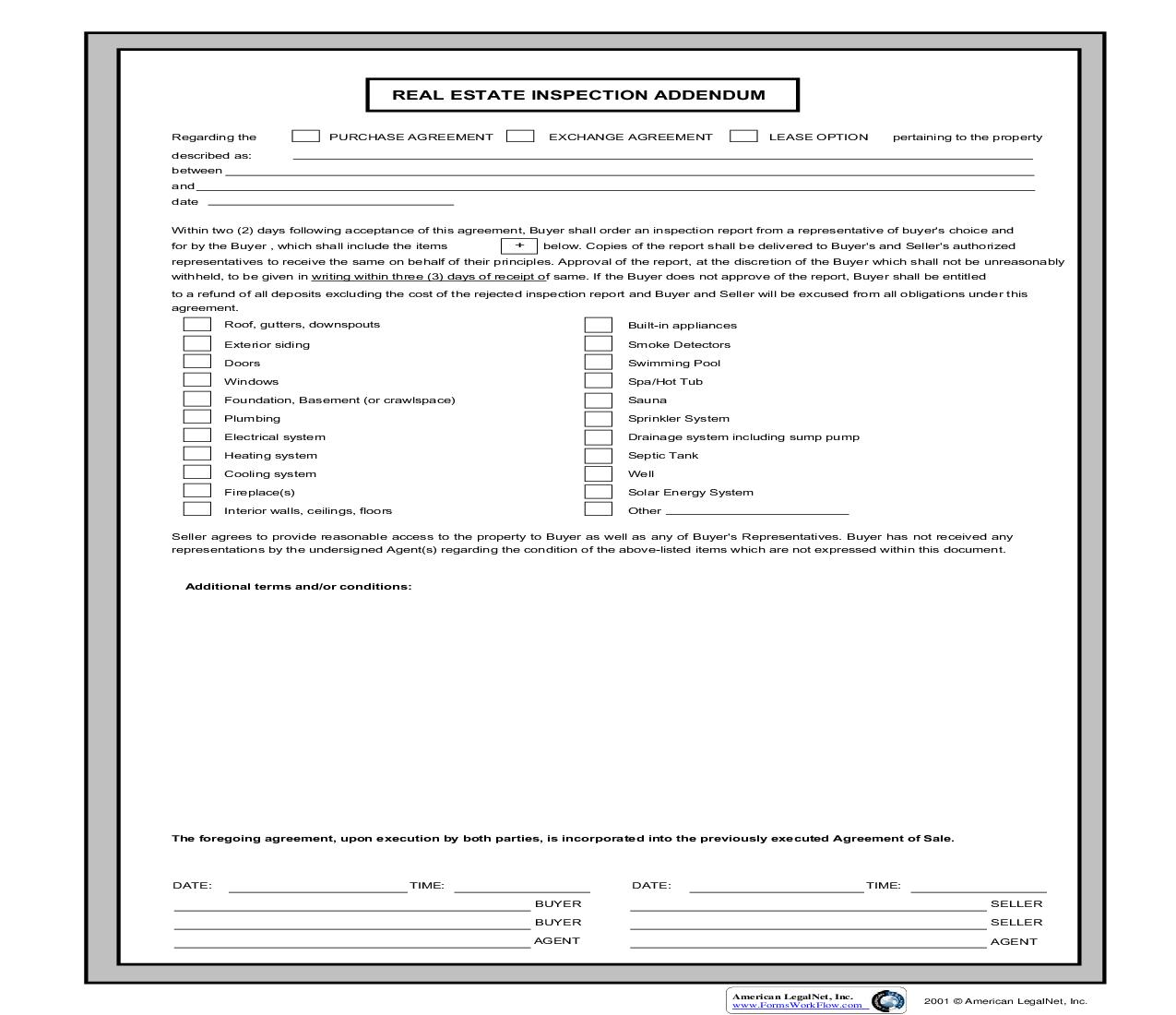 Real Estate Inspection Addendum | Pdf Fpdf Doc Docx | Business Forms