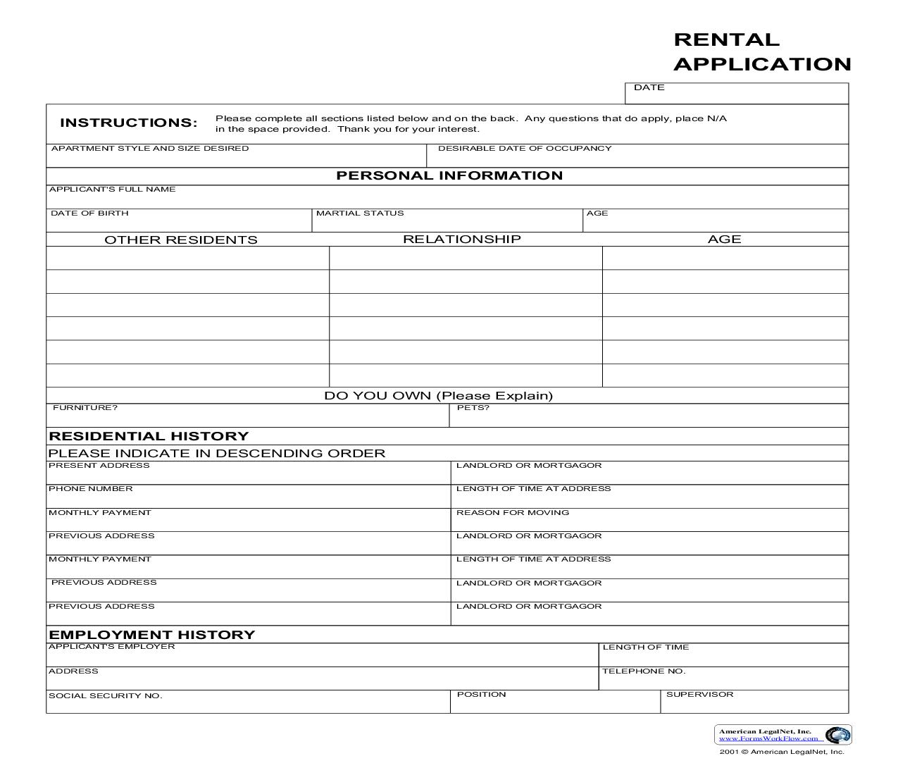 Rental Application | Pdf Fpdf Doc Docx | Business Forms