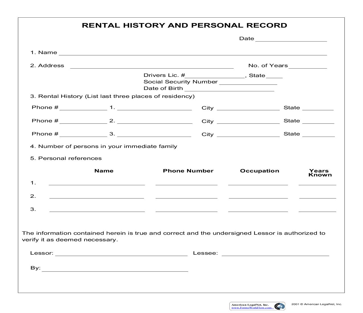 Rental History And Personal Record | Pdf Fpdf Doc Docx | Business Forms