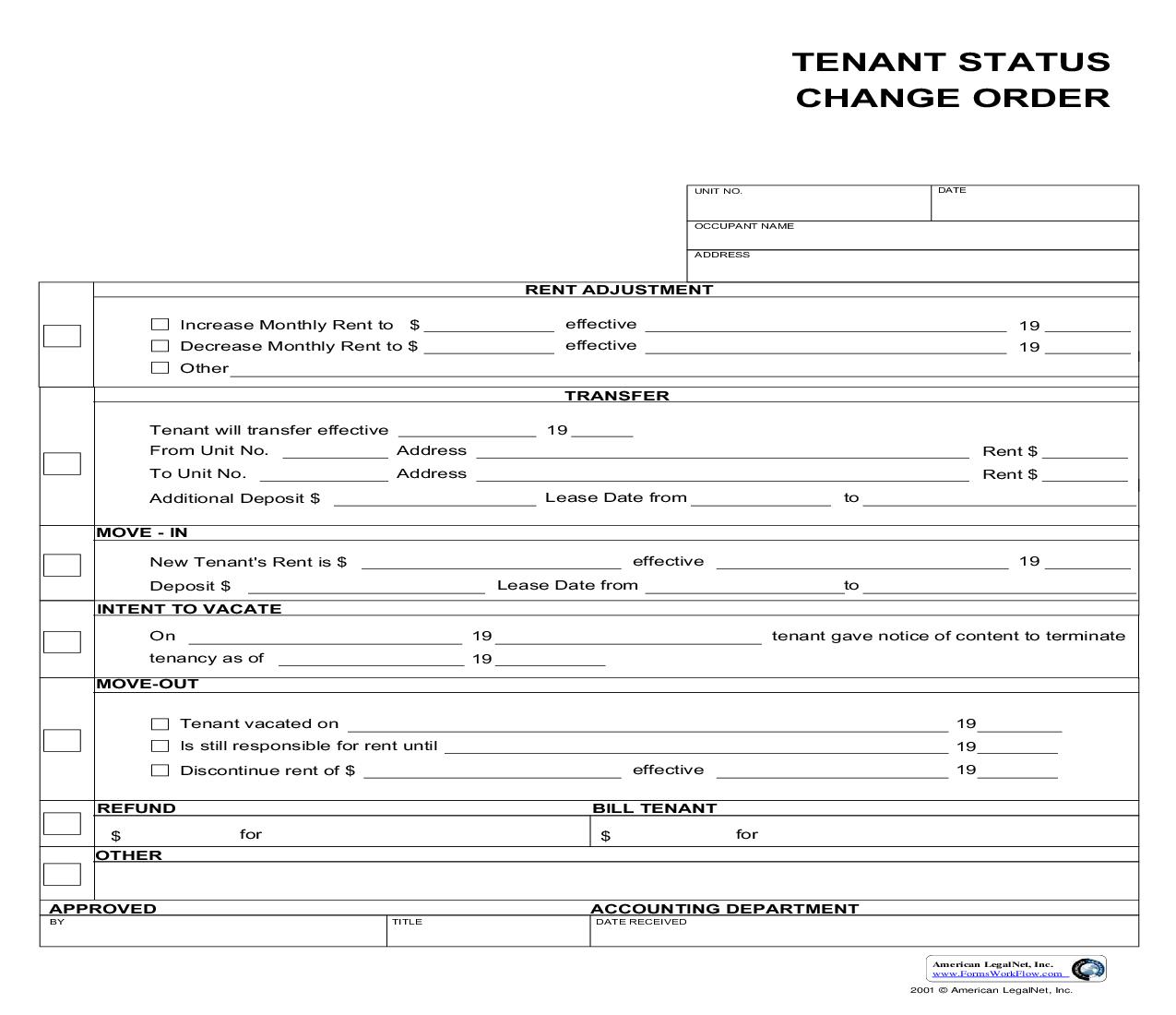 Tenant Status Change Order | Pdf Fpdf Doc Docx | Business Forms