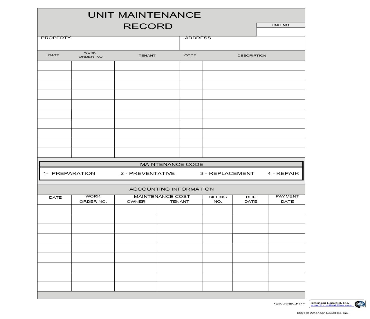 Unit Maintenance Record | Pdf Fpdf Doc Docx | Business Forms