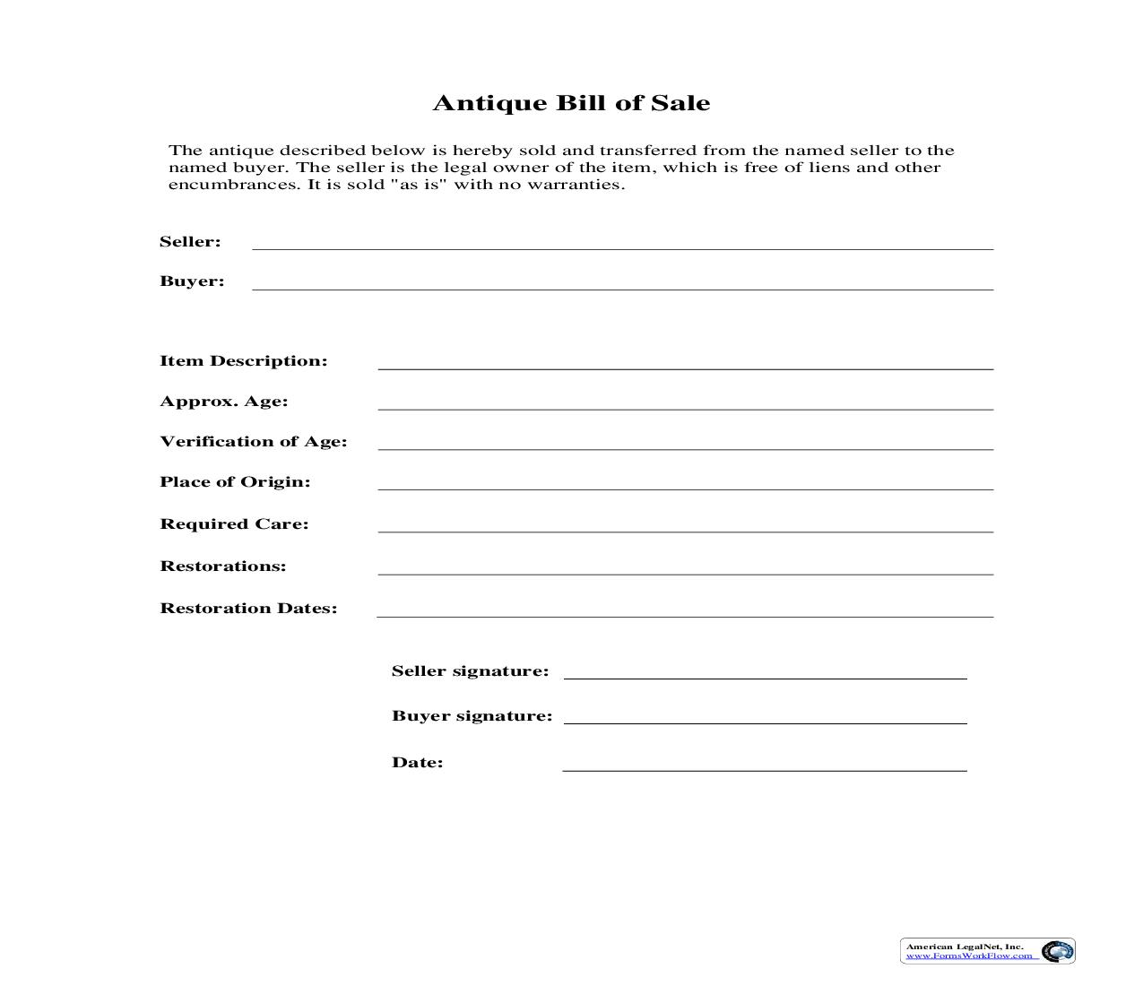 Antique Bill Of Sale | Pdf Fpdf Doc Docx | Business Forms